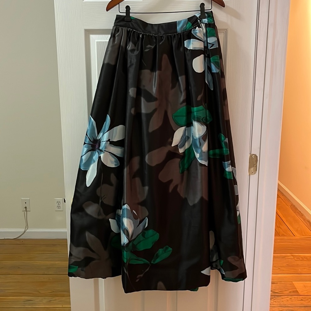 Lord & Taylor Black Maxi Skirt with Blue, White & Green Floral Print